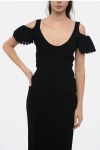 Jw Anderson J. W.anderson Ribbed Cut-out Top With Ruffled Sleeves