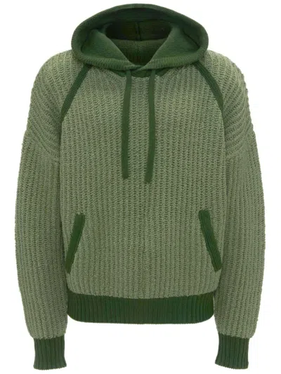 Jw Anderson Textured Knit Drawstring Hoodie In Green