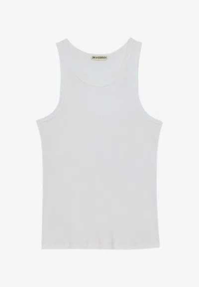Jw Anderson Ribbed Tank Top With Contrasting-logo In White
