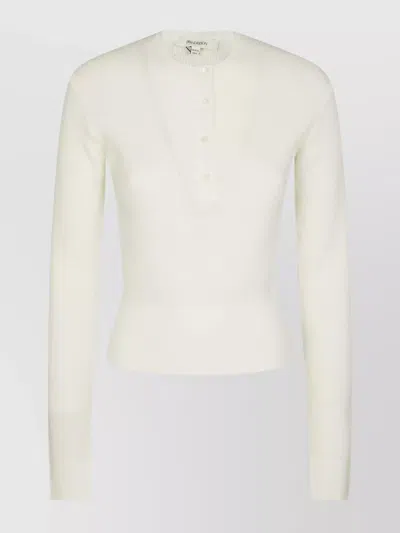 Jw Anderson Ribbed Texture Fitted Waist Long Sleeves Top In White