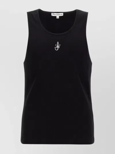 Jw Anderson Logo Embroidery Stretch Cotton Tank Top In Black