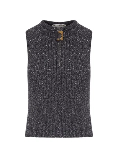 Jw Anderson Ribbed-knit Zip-up Vest In Gray