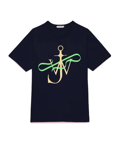 Jw Anderson Ribbon Anchor Pattern T-shirt In Blue