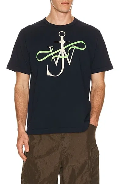Jw Anderson Mens Navy Ribbon Anchor Crewneck Cotton-jersey T-shirt In Blue