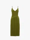 Jw Anderson Pleated Crepe De Chine Midi Dress In Green