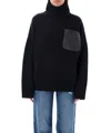 Jw Anderson Women Leather Patch Pocket Sweater In Black