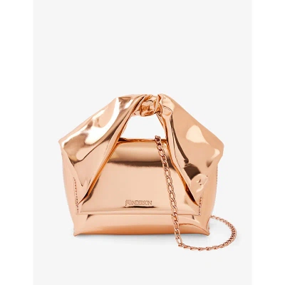 Jw Anderson Rose Gold Small Twister Brand-plaque Woven Top-handle Bag