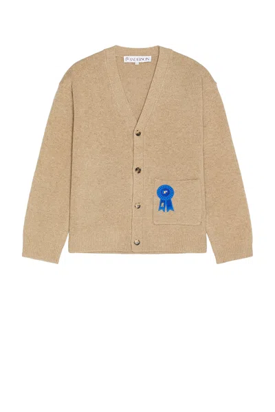 Jw Anderson Rosette Patch Pocket Cardigan In Beige