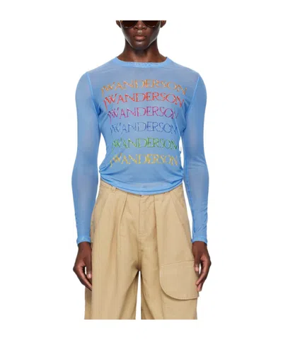 Jw Anderson Round Collar And Long-sleeved T-shirt In Blue
