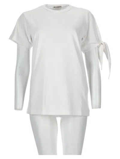 Jw Anderson Round Neck Tied Side Sleeves White Cotton T-shirt