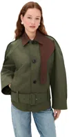 Jw Anderson Belted Waist Jacket Collar Contrast In Green