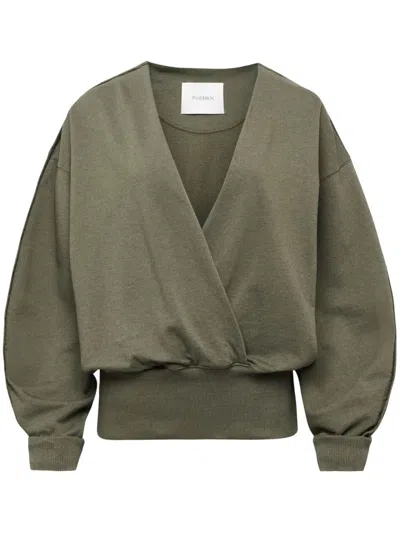 Jw Anderson Rounded Wrap-front Sweatshirt In Khaki