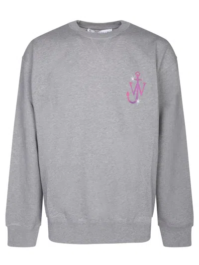 Jw Anderson Roundneck Sweatshirt With Front Logo And Unique Rear Print In Grey