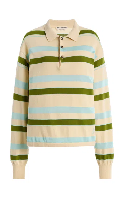 Jw Anderson Rubgy Striped Cotton-wool Knit Polo Shirt In Multi
