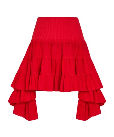 Jw Anderson Ruffle Asymmetric Silk And Cotton-blend Skirt In Red
