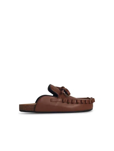 Jw Anderson 'ruffle' Brown Leather Slippers Women