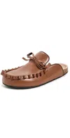 Jw Anderson Tan Leather Ruffle Mules In Tan