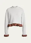 Jw Anderson Satin-detail Cropped Hoodie In Light Grey