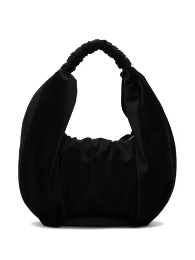 Jw Anderson Ruffle Shopper Velvet Shoulder Bag In Black