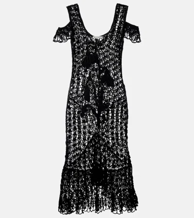 Jw Anderson Ruffled Crochet Cotton Midi Dress In Black