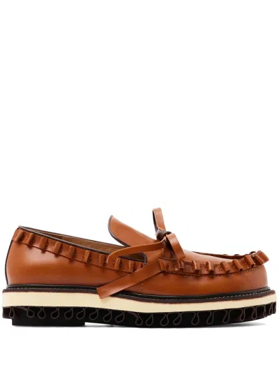 Jw Anderson Ruffled Leather Loafers In Brown
