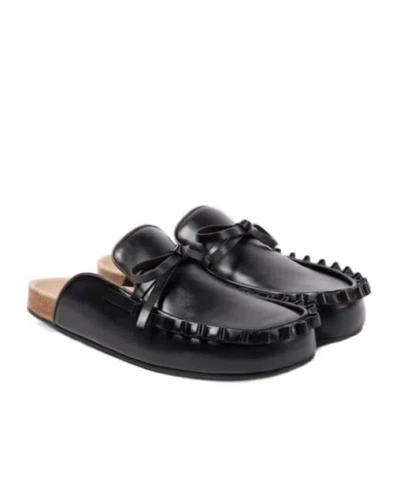 Jw Anderson Ruffled Leather Mules In Black