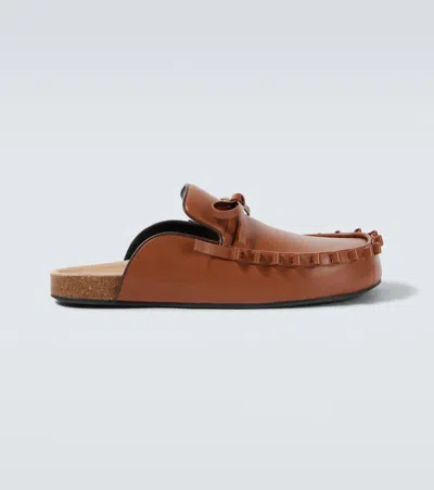 Jw Anderson Ruffled Leather Mules In Tan