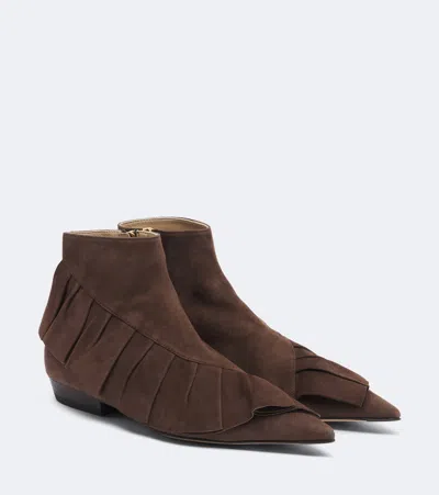 Jw Anderson Ruffled Suede Ankle Boots In Brown