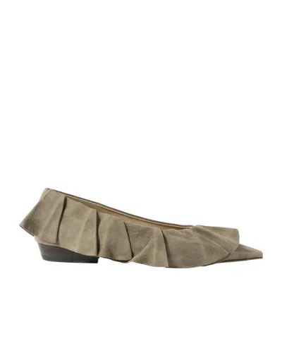 Jw Anderson Ruffled Suede Ballet Flats In Gray