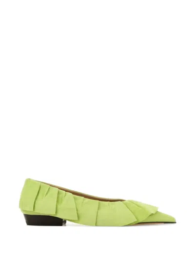 Jw Anderson Suede Ballerinas Pointed Toe Ruffle Detail In Green