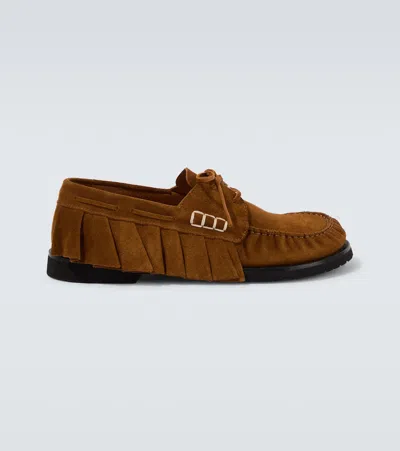 Jw Anderson Mens Loafer Ruffle Suede Boat Shoes In Caramel In Brown