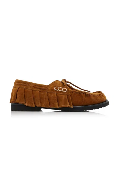 Jw Anderson Ruffled Suede Boat Shoes In Multi