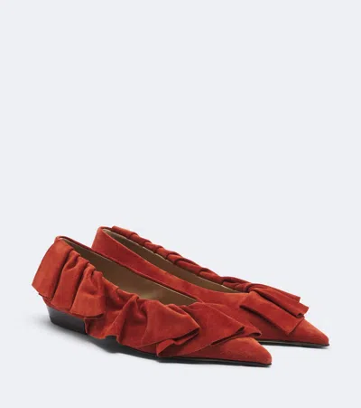 Jw Anderson Ruffled Suede Flats In Orange