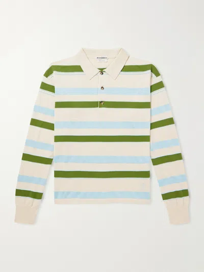 Jw Anderson Mens Knitted Striped Rugby Polo Top In Ivory In Multi