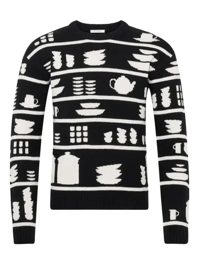 Jw Anderson Tableware-pattern Crew-neck Sweater In Black