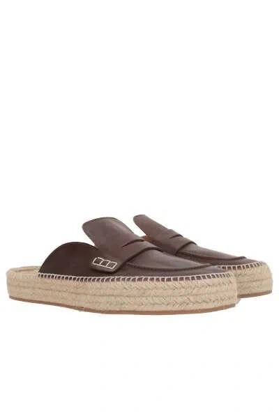 Jw Anderson Leather Espadrille Loafer Mules In Brown