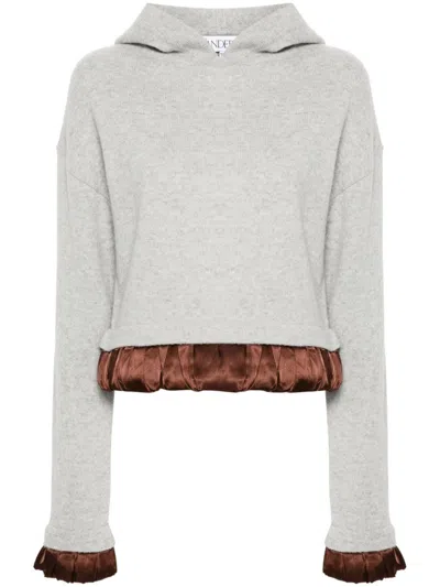 Jw Anderson Satin-detail Cropped Hoodie In Light Grey