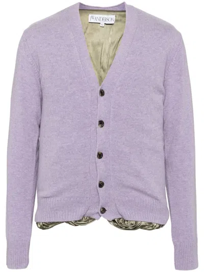 Jw Anderson Satin-lined Cardigan In Purple