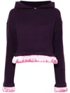 Jw Anderson J.w. Anderson Satin-trimmed Cropped Hoodie In Purple