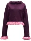 Jw Anderson J.w. Anderson Satin-trimmed Cropped Hoodie In Purple