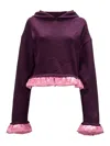 Jw Anderson J.w. Anderson Satin-trimmed Cropped Hoodie In Purple
