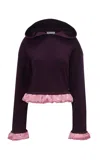 Jw Anderson J.w. Anderson Satin-trimmed Cropped Hoodie In Purple