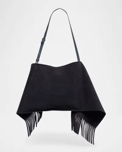 Jw Anderson Scarf Suede & Leather Shoulder Bag In 888 Navy