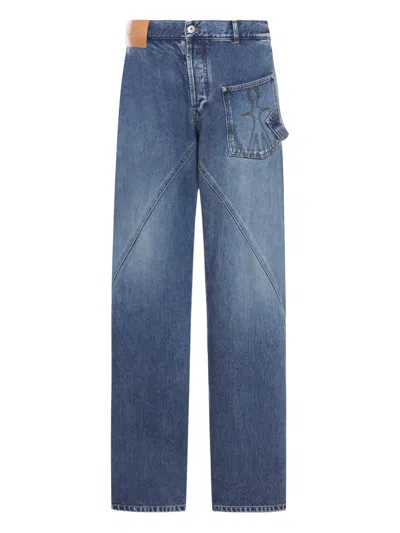 Jw Anderson Workwear Jeans With Off-centralized Closure In Blue