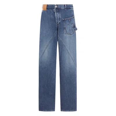 Jw Anderson J.w.anderson Men Workwear Jeans With Off-centralized Closure In Blue