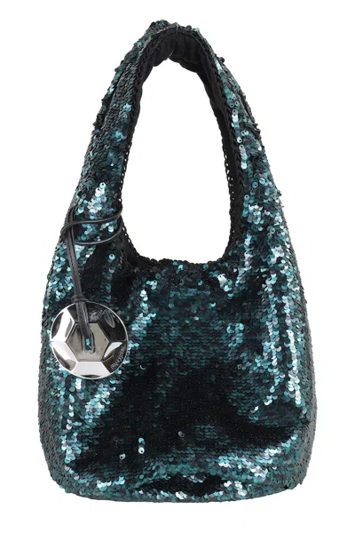 JW ANDERSON SEQUIN SHOULDER BAG IN GREEN POLYESTER