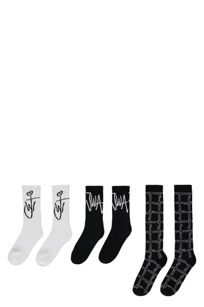 Jw Anderson Set Of Three Socks In Black
