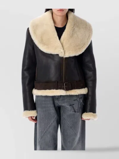 JW ANDERSON SHEARLING AVIATOR JACKET BELTED WAIST