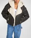 Jw Anderson Hooded Leather And Shearling Biker Jacket In Brown