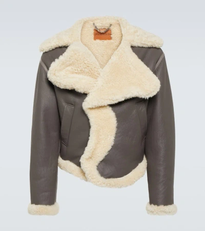 Jw Anderson Shearling Leather Jacket In Brown